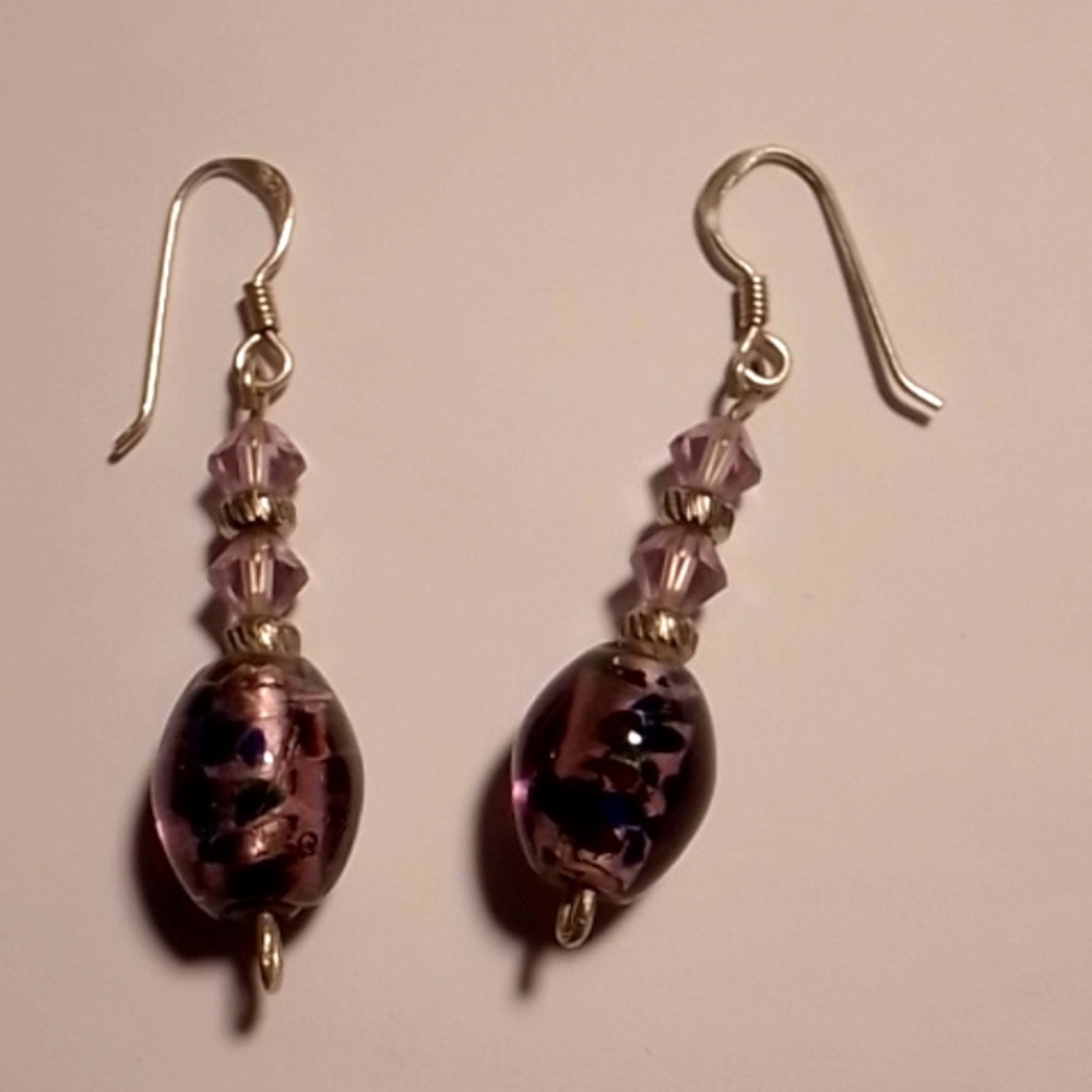 925 Clear Purple Dark Blue Green pierced earrings